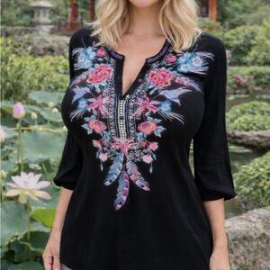 Johnny Was Leah heavily  Embroidered Tunic Top NWT